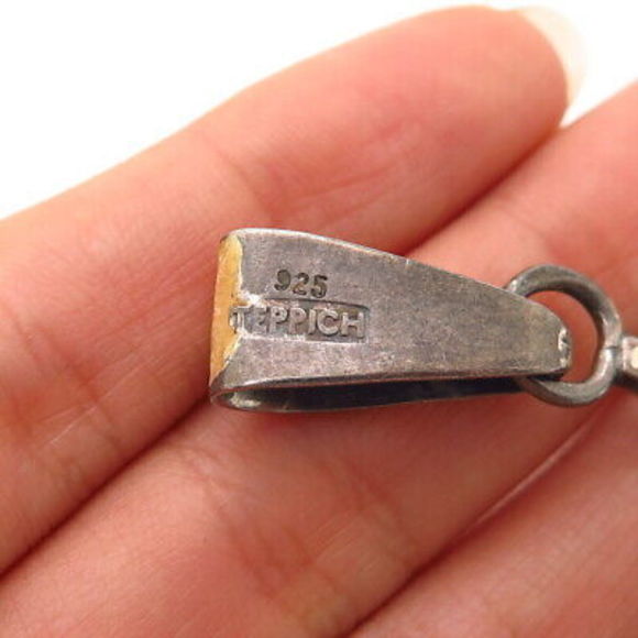 925 Sterling Silver 2-Tone Vintage Israel Teppich Smoky Quartz Swirl Pendant - Picture 4 of 4